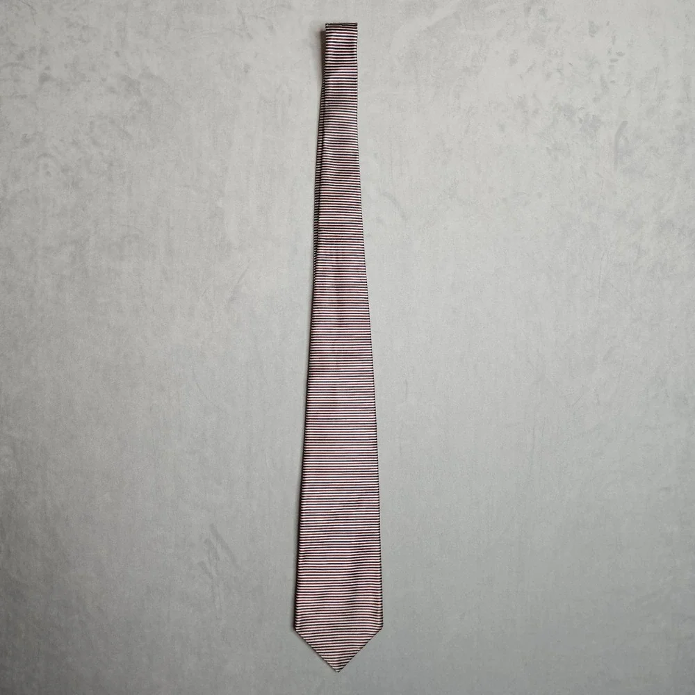 Brooks Brothers Makers Tie Mens Red‎ Blue Silver Striped Silk Made In USA